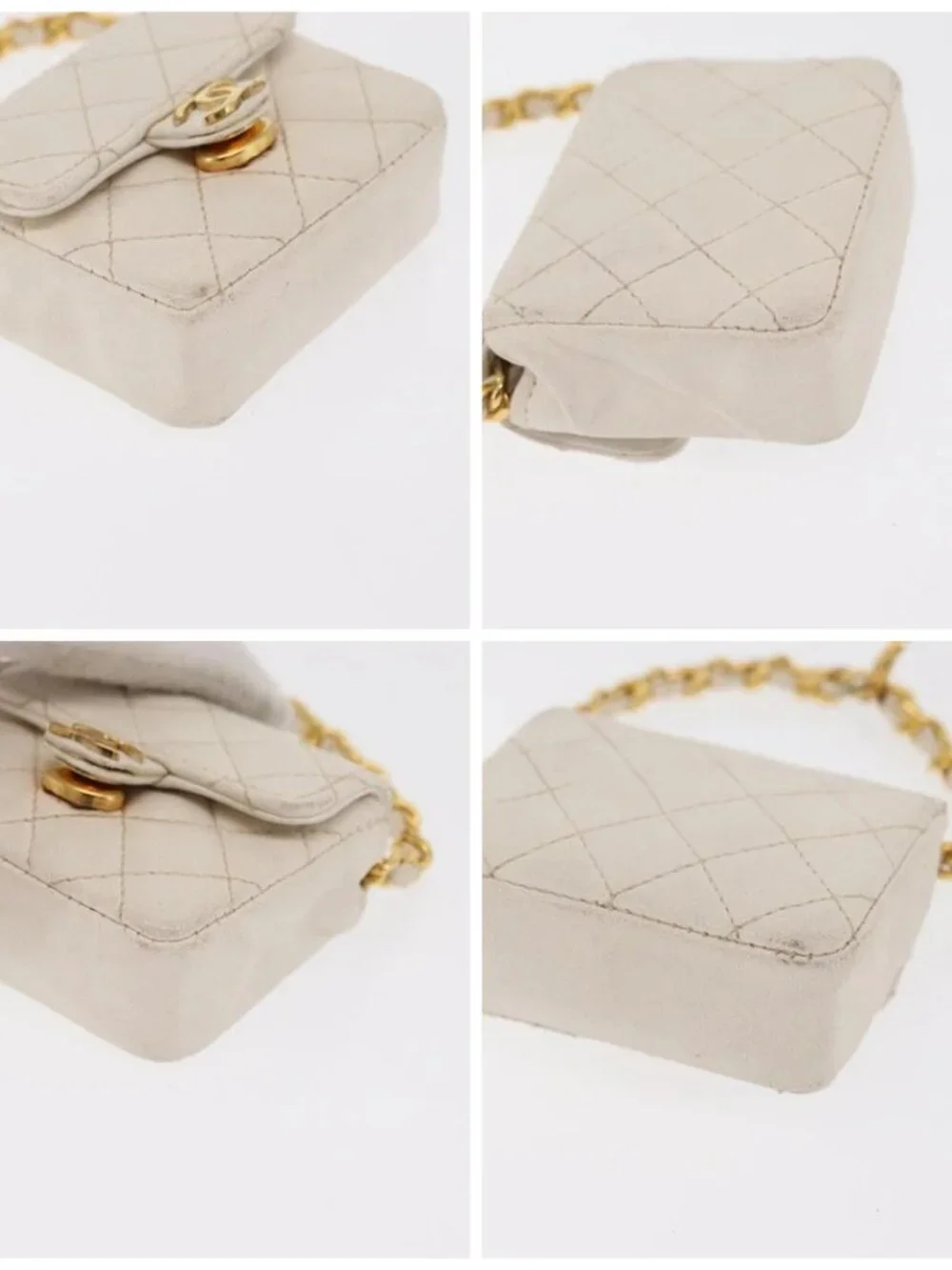 CHANEL Matelasse Key Holder Lamb Skin White Gold CC Auth bs33121